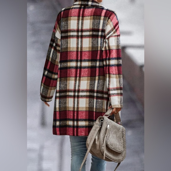Prettygarden Red Plaid Longline Shacket Jacket Coat in size medium - Picture 2 of 4